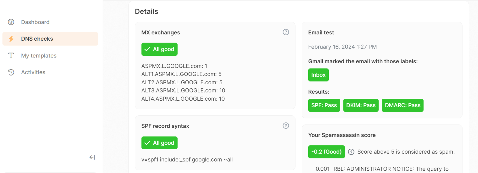 lemwarm's DNS Checks feature
