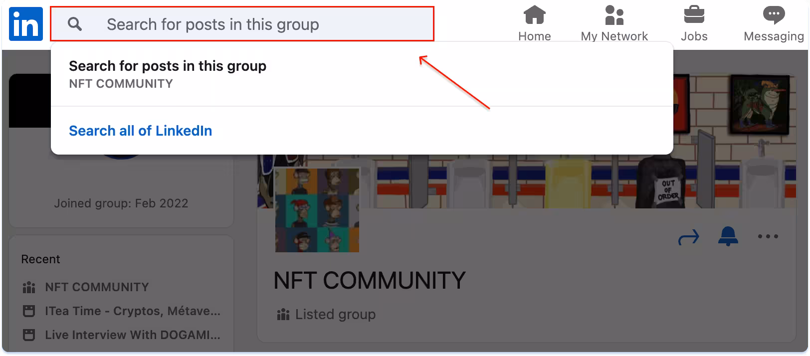 Insert your keyword in search box to search groups